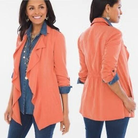 Chico's Jackets & Blazers - Chico's Soft Ruffle Jacket in Orange Marmalade Sz.3(XL) NWT